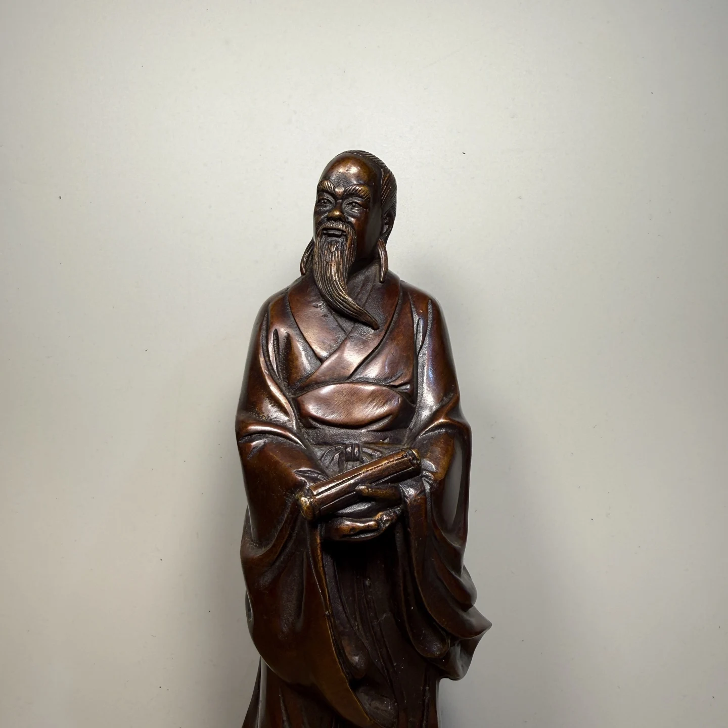 Folk Collection Old Bronze Gilded Cinnabar Zhuangzi sage statue Thinker educator Wenfang screen Amass wealth Ornaments