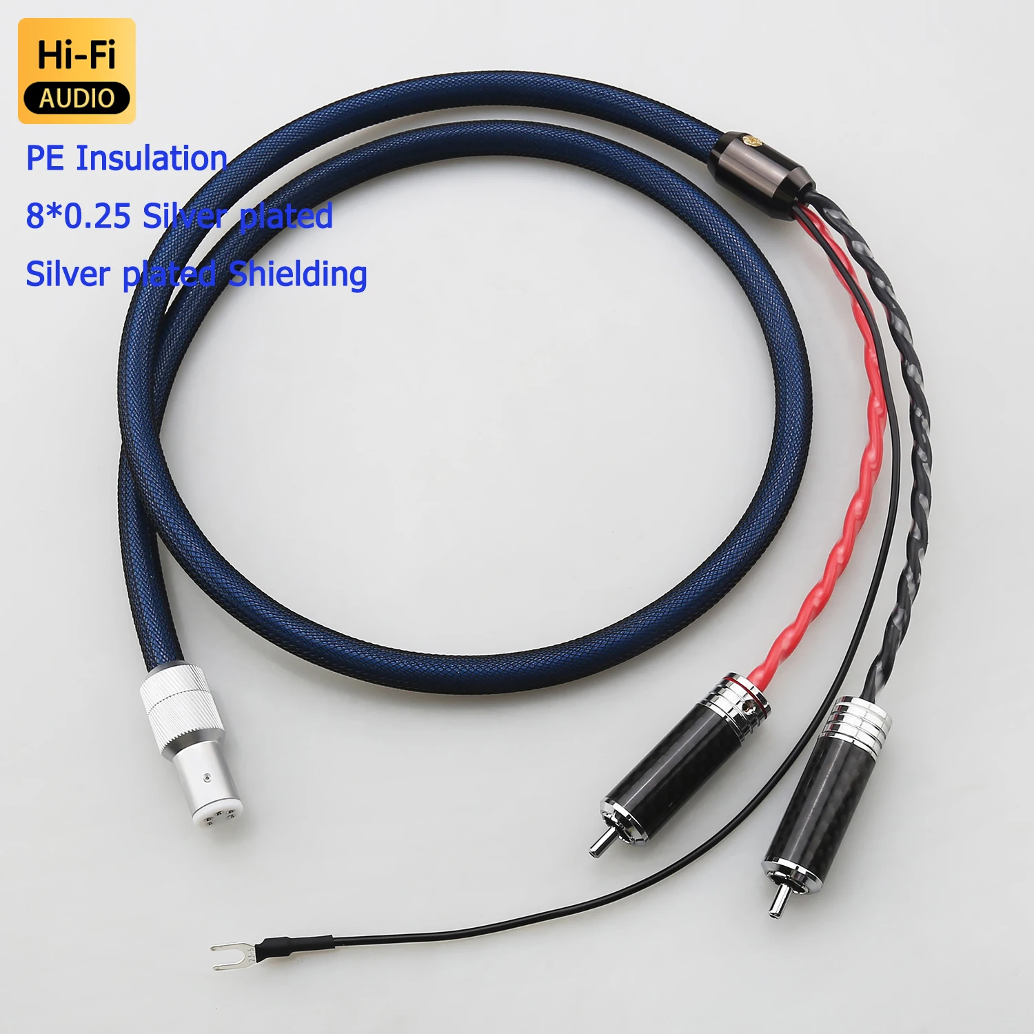 Audiocrast Silver Plated 5Pin DIN to 2RCA/XLR Phono Tonearm Cable With U-Spade Ground Wire Shielded Turntable Cord