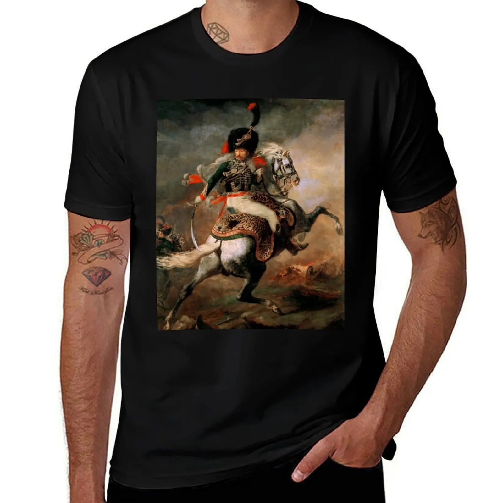 Théodore Géricault Offizier der Chasseurs, der auf dem Pferd reitet, T-Shirt, großes T-Shirt mit Rundhalsausschnitt