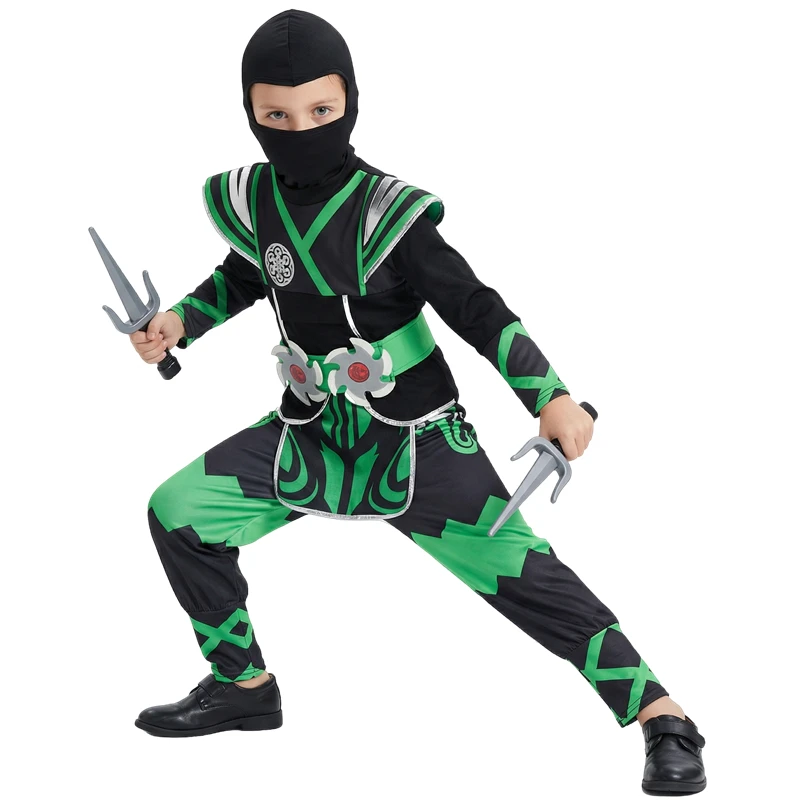 Jungen Ninja-Krieger-Kostüm-Set mit Maske, Samurai-Verkleidung für Halloween, Cosplay, Geburtstagsgeschenk und Party, Mädchen-Performance-Outfit