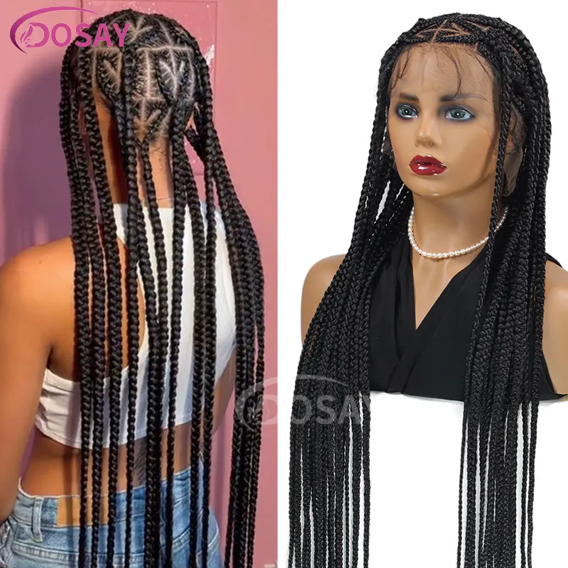 Synthetic Full Lace Wig Heart Shaped Braided Wigs Crochet Box Wig Braid 36 Inches Cornrow Braiding Hair Knotless Box Braids Wigs