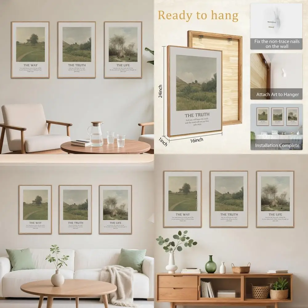 

Винтажное настенное искусство с христианскими Писаниями — набор из 3-х принтов на холсте в рамке, «Дорога, Правда, жизнь», современный декор для дома или C