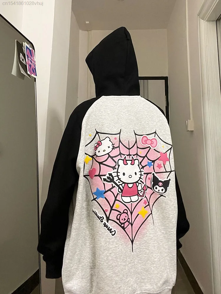 Sanrio Hello Kitty Spider Web felpa con cappuccio donna Yk2 spessa dolce carino diavolo Kuromi con cappuccio rosa top donna Y 2k Hip Hop Harajuku top