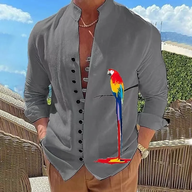 Camicie di lino da uomo vintage 2025 colletto alla coreana a maniche lunghe abbigliamento casual da uomo musulmano moda uomo abbigliamento camicia retrò Ropa Hombre