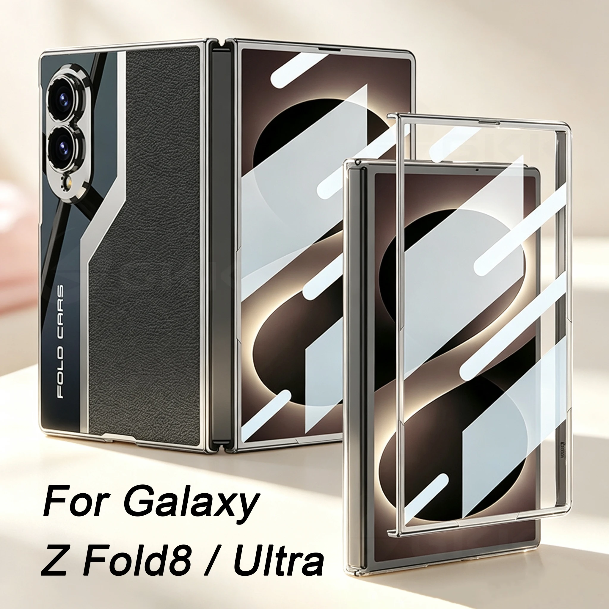 Luxury Plating PU Leather Case For Samsung Galaxy Z Fold 8 Ultra Outer Screen Glass Plastic Hard Cover For Galaxy Z Fold7 Case