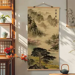 Customized Chinese Style, Mountains and Rivers, Light Filtering Bamboo Roller Shades for Indoor Outdoor Home Patio Porch
