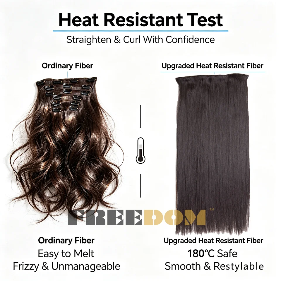 FREEDOM Synthetische Clip-In-Haarverlängerungen, 7 Stück/Set, 18"-22" Zoll, lange, glatte, Ombré-braune und blonde Haarstücke für den täglichen Gebrauch von Frauen. – Detail 9