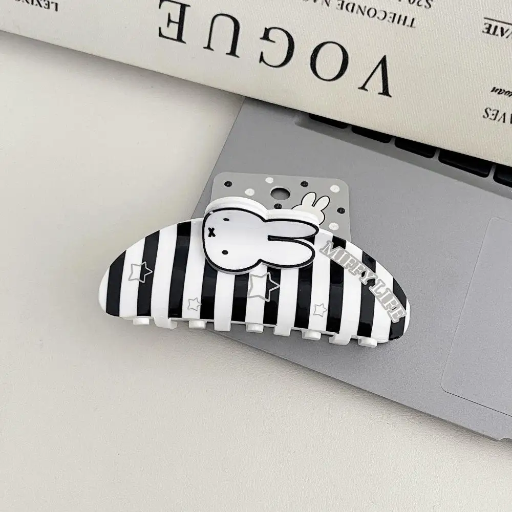 Miffy Kawaii 새로운 귀여운 헤어 클립 만화 토끼 간단한 검정 흰색 유행 다기능 머리 장식 소녀 휴일 선물