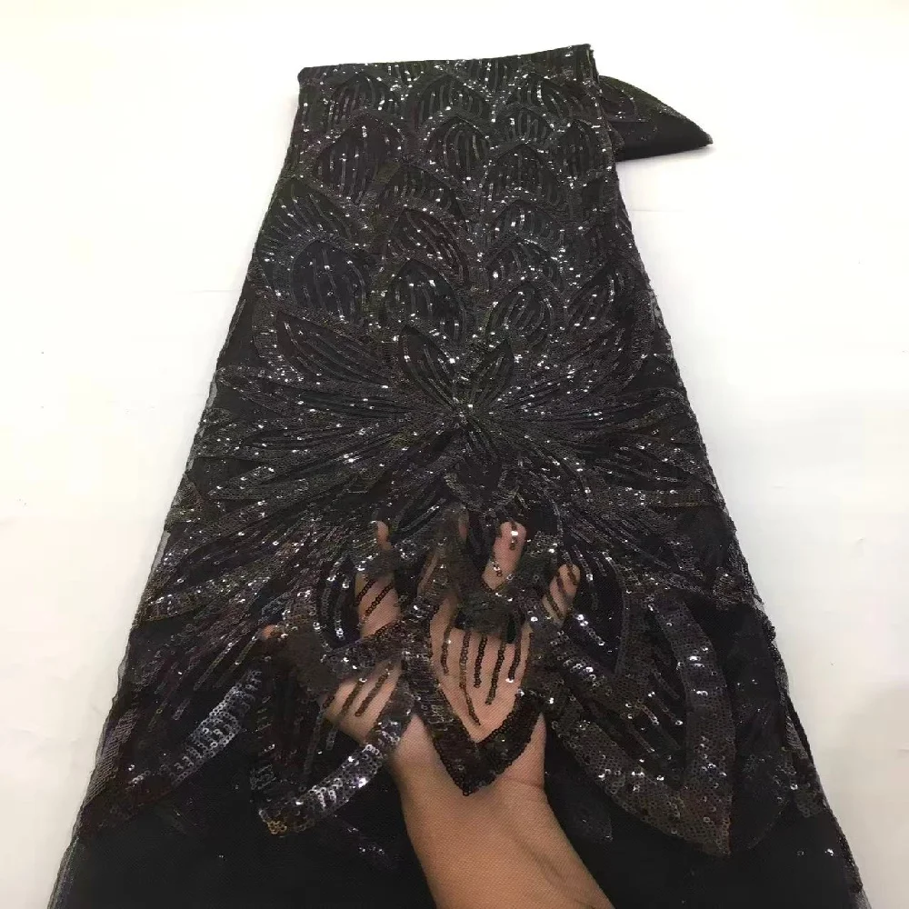 Gold African sequins net lace fabric high quality african french tulle lace embroidery lace fabric for party dress