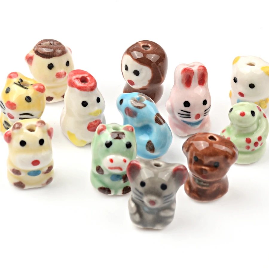 New Hand-painted 12 Chinese Zodiac Signs Ceramic Beads Cute Animal Pendant Beads Bracelet DIY Accessories