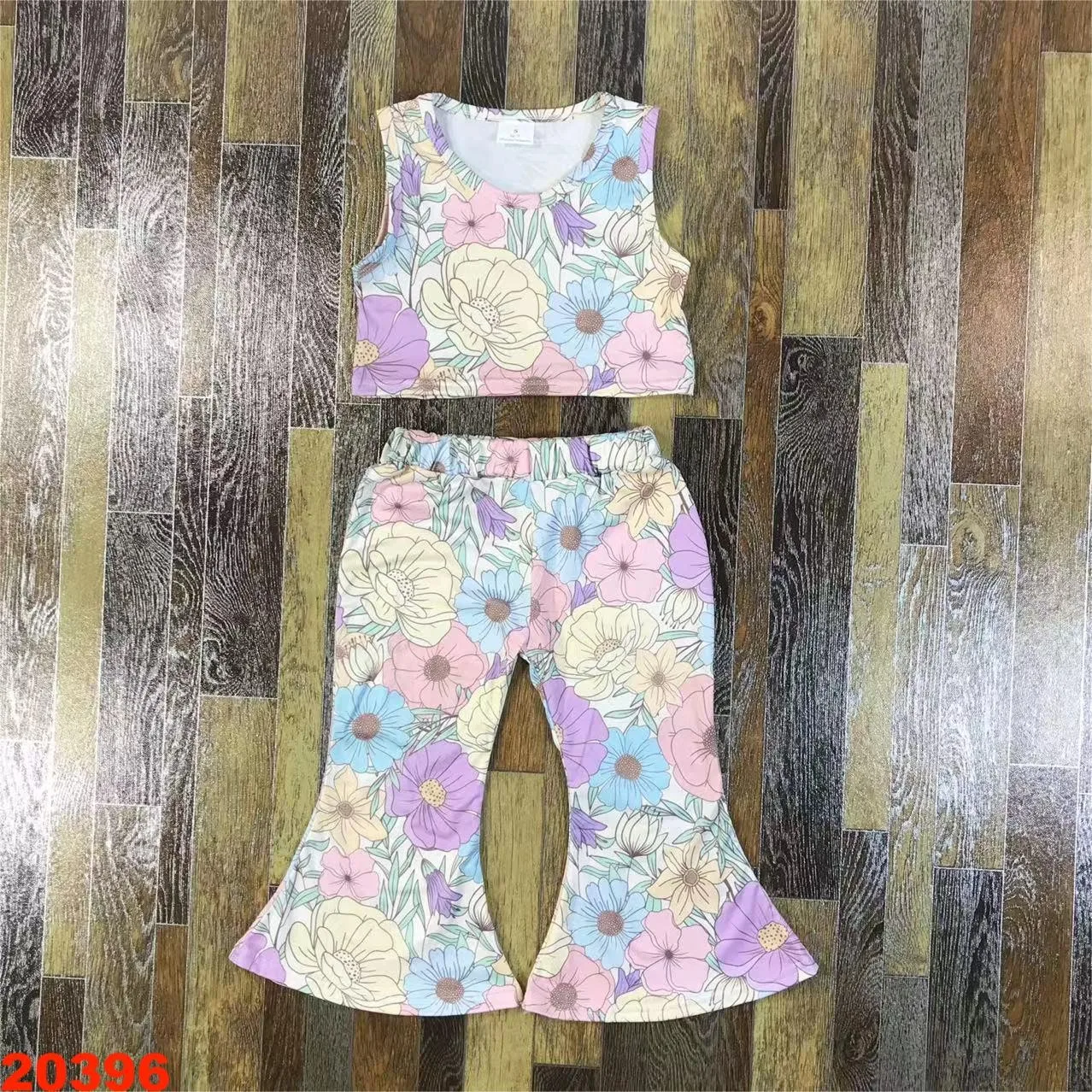 KIds Girls baby suit sleeveless top plus bell bottom pants children suit cotton outdoor school casual sweet cute style