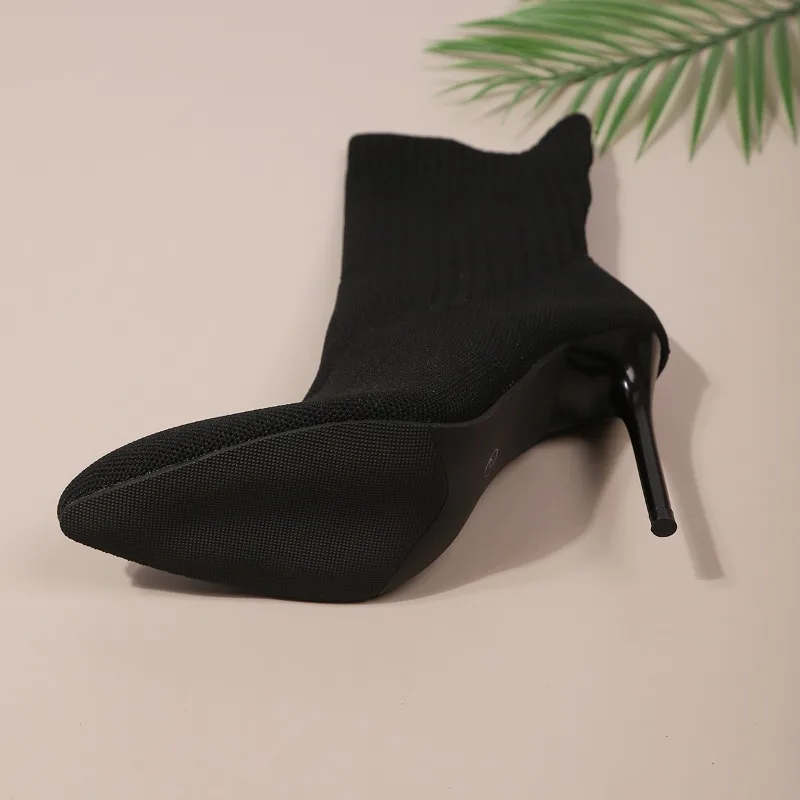 الجوارب النسائية عالية الكعب كعب ستيليتو أشار تو تمتد نحيل أحذية الخريف والشتاء عالية الكعب جديد مثير منتصف الساق الأحذية