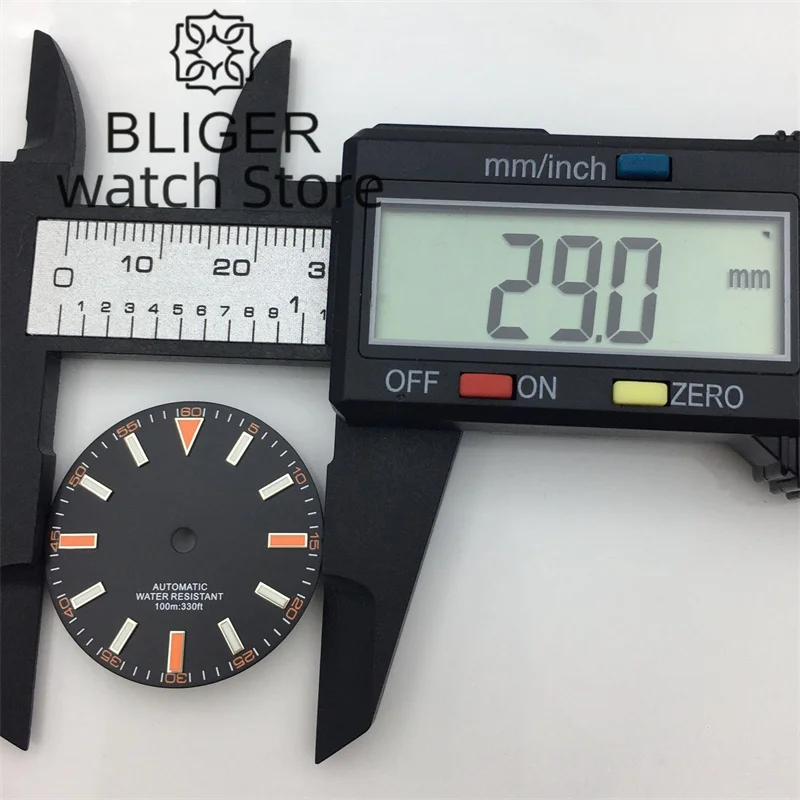 Bliger 29mm schwarz weiß blau uhr zifferblatt c3 leuchtend fit nh35 nh36 eta2824 2836 pt5000 dg2813 3804 miyota 8205 8215 werk