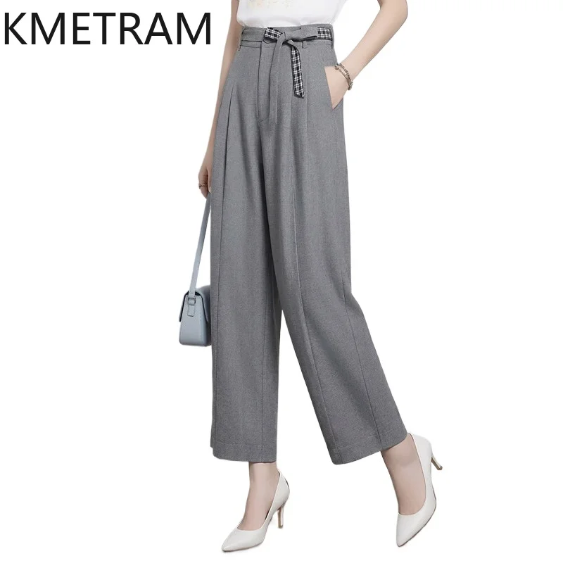 KMETRAM High Waist Wide Leg Pants for Woman Suit Baggy Pants Office Casual Trousers with Belt Summer Women Clothing 2026 