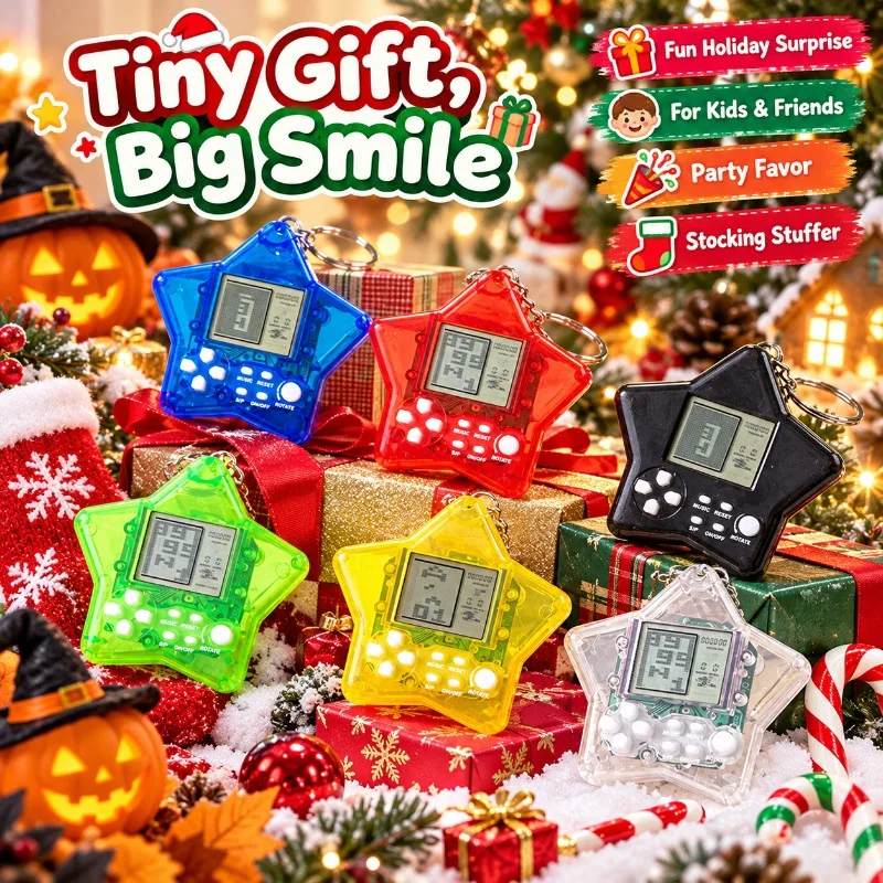 Mini Handheld Tetris Game Console Keychain Classic Retro Electronic Gaming Pendant