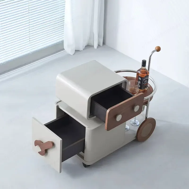 Modern Urban Port Metal Frame Kitchen Storage Trolley New Trending Bar Cart Wooden Drawers Custom Size Home Dining Hotels
