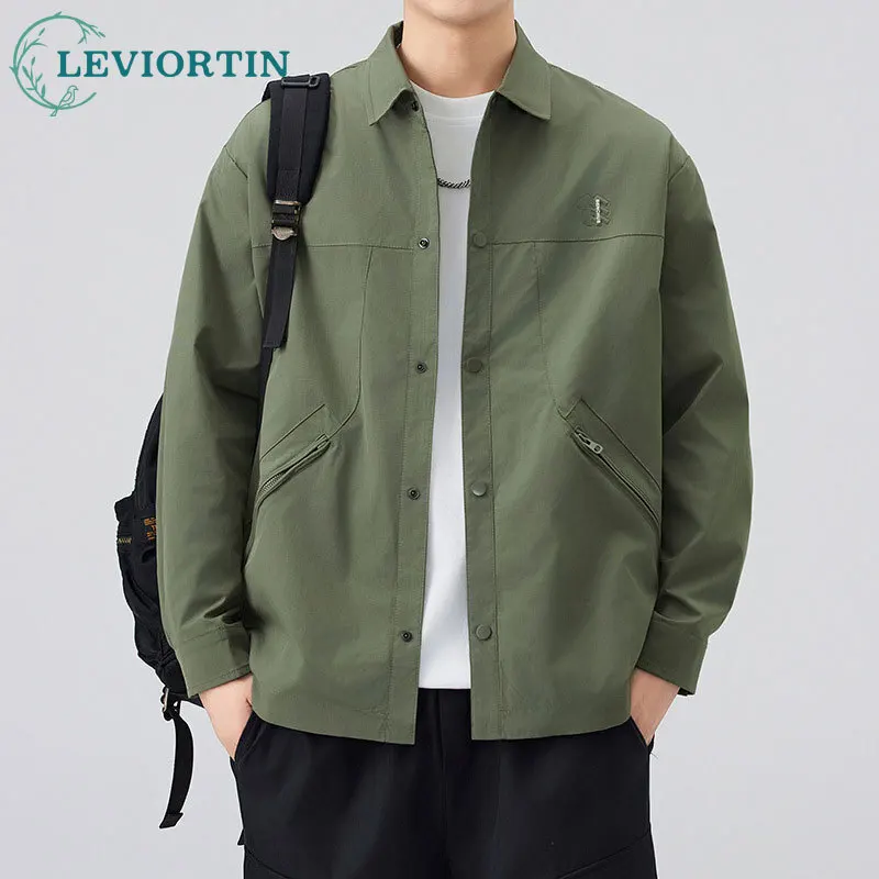 

2025 autumn new men's Japanese retro workwear shirt casual fashion versatile trend loose solid color long sleeved shirt jacket
