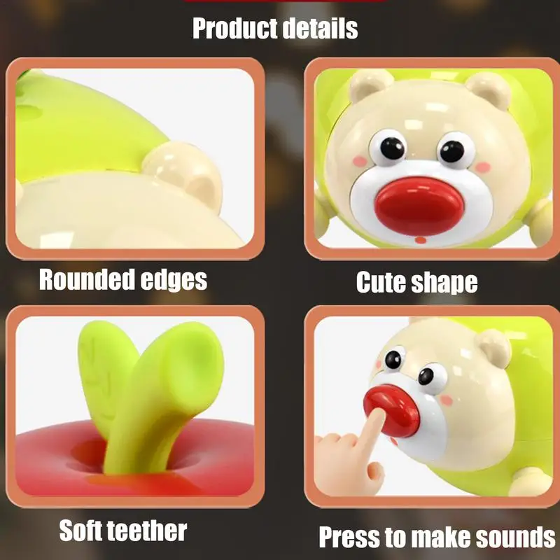 Kids Wobble Toy Fruit Rolling Shaking Toys Bear Wobbler Teething Toy Educational Wobbling Player Toy With Bell Ring & Sound For