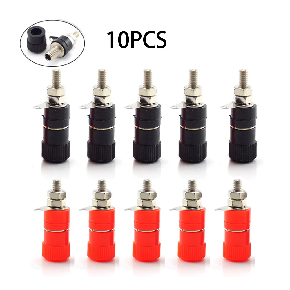 10pcs 4mm Banana Plugs Posting Connector Splice Terminals For Amplifier Speaker Audio Jack Adapter DIY Red and Black Q1