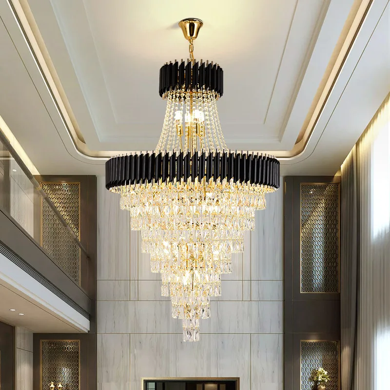 

Large Project Stairwell Round Gold Crystal Chandelier led lamp hotel lobby Foyer Lighting Living Room High Ceiling chandeliers