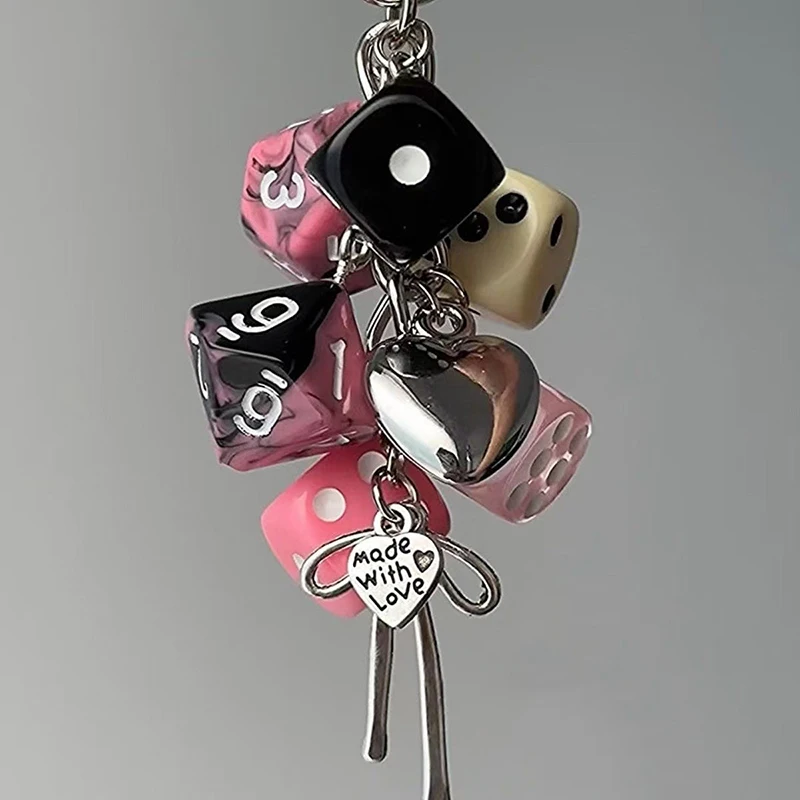 Vintage Irregular Dice Keychain Bag Charm Personality Y2K Metal Iron Knot Buckle Novelty Backpack Decoration Accessories Gift