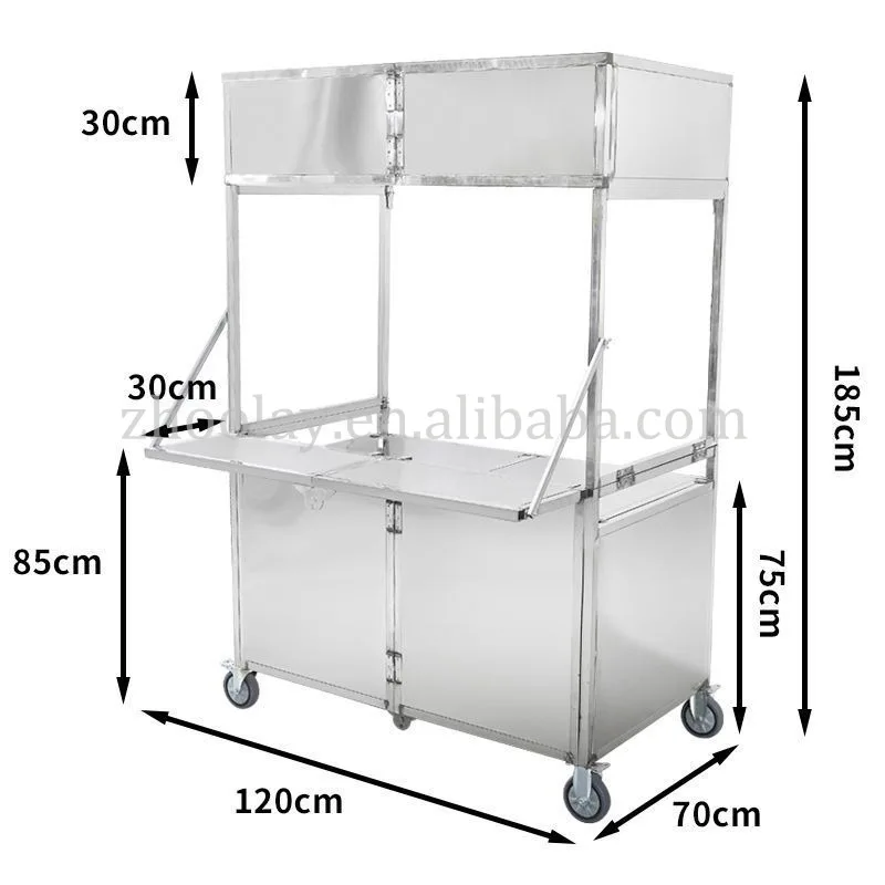 custom.Night Market Stall Mobile Snack Foldable Food Cart Stainless Steel Table Cart Commercial Portable Food Sales Cart with Wh