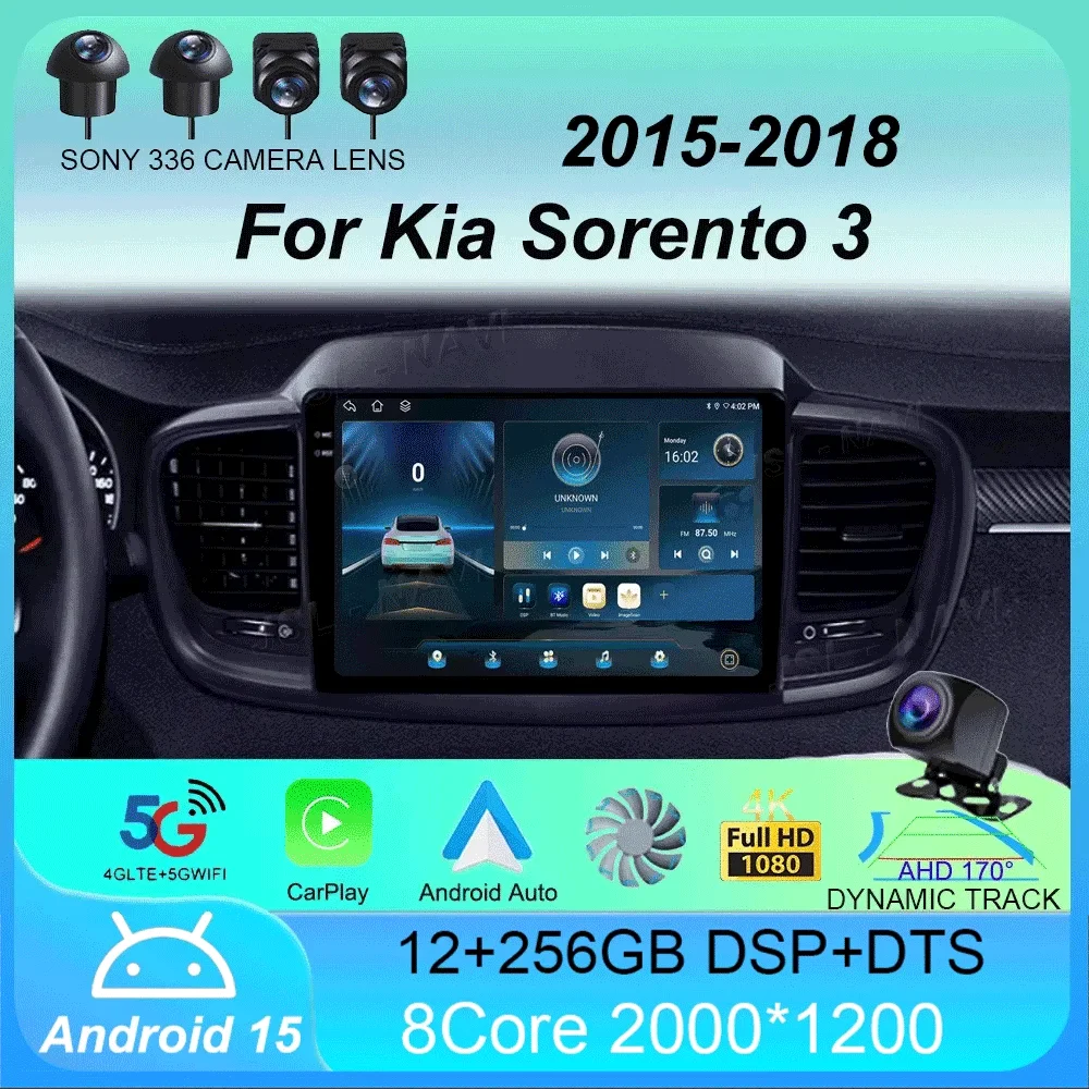 

Car Radio Android 15 Carplay Auto 4G+WIFI For Kia Sorento 3 2015 2016 2017 2018 GPS Navigation Multimedia Video Player Stereo BT