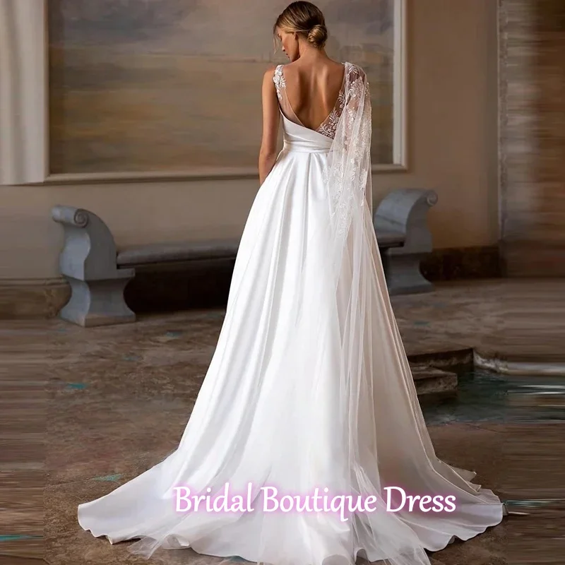 Angepasst Exquisite Frauen Brautkleider Elegante Satin Oberfläche Brautkleider Wischen Länge Prinzessin Vestidos De Novias
