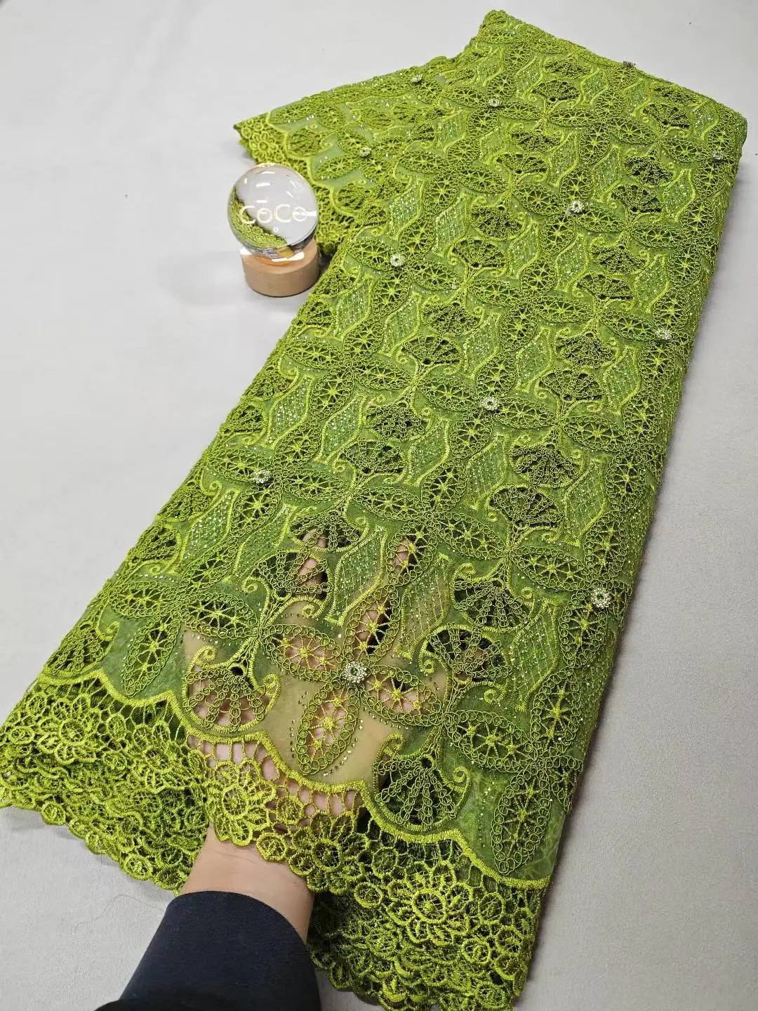 

High-Quality Africa Nigerian Sequins Cotton Embroidery Lace Fabric Tulle 5 Yards for Wedding Party Dresses Chiffon XL128 2025