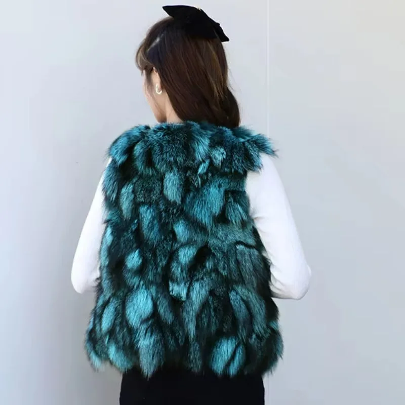 2025 New spring Women fashion Fox Fur Vest Temperament slim fit Short Keep Warm Waistcoat Female Fashion Casual V-neck Outwear