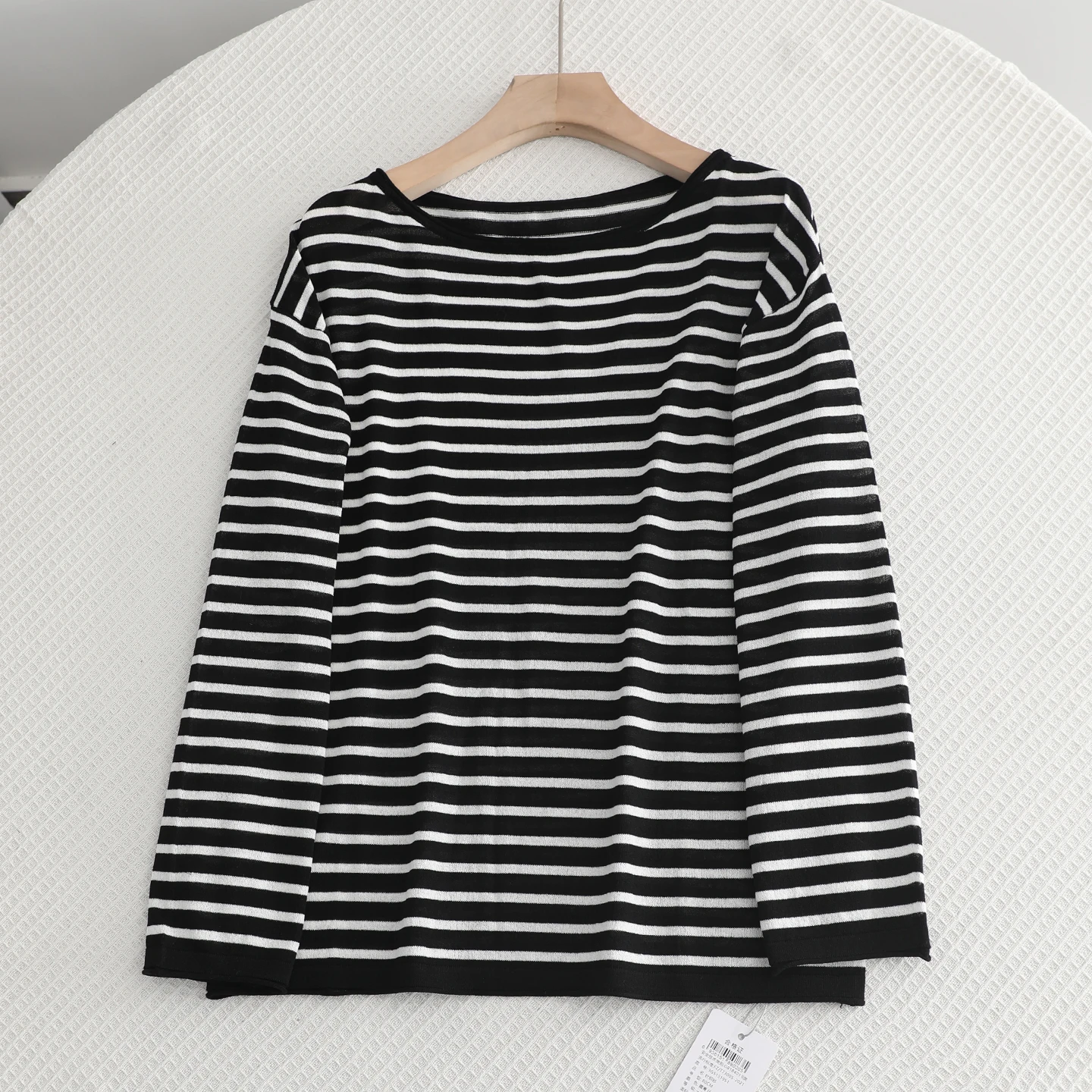

Loose Casual round Ne Thin Knitted Long Sve T-irt Women's Air Conditioning irt Striped Pattern Commute Sle Autumn ...