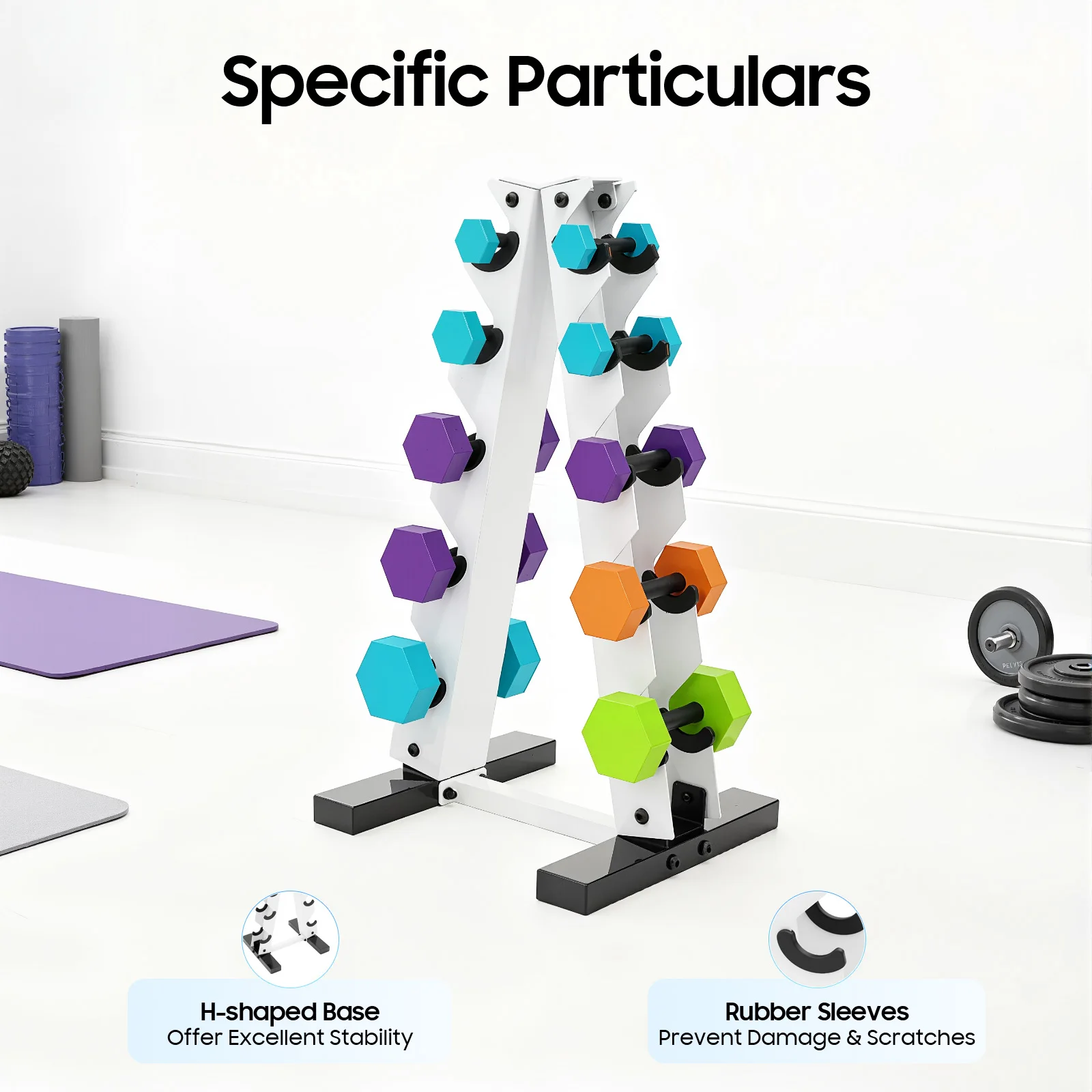 Estante para mancuernas de 5 niveles, soporte para pesas con marco en A para gimnasio en casa, soporte de peso de acero resistente con cubiertas protectoras de goma