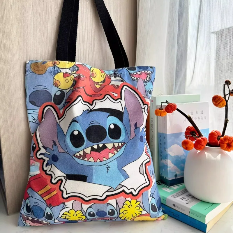 

Cute Disney Stitch Anime Canvas Bag Cartoon Star Baby Stitch Student Commuter Shoulder Bag Tutoring Bag Girls Birthday Gift Toys