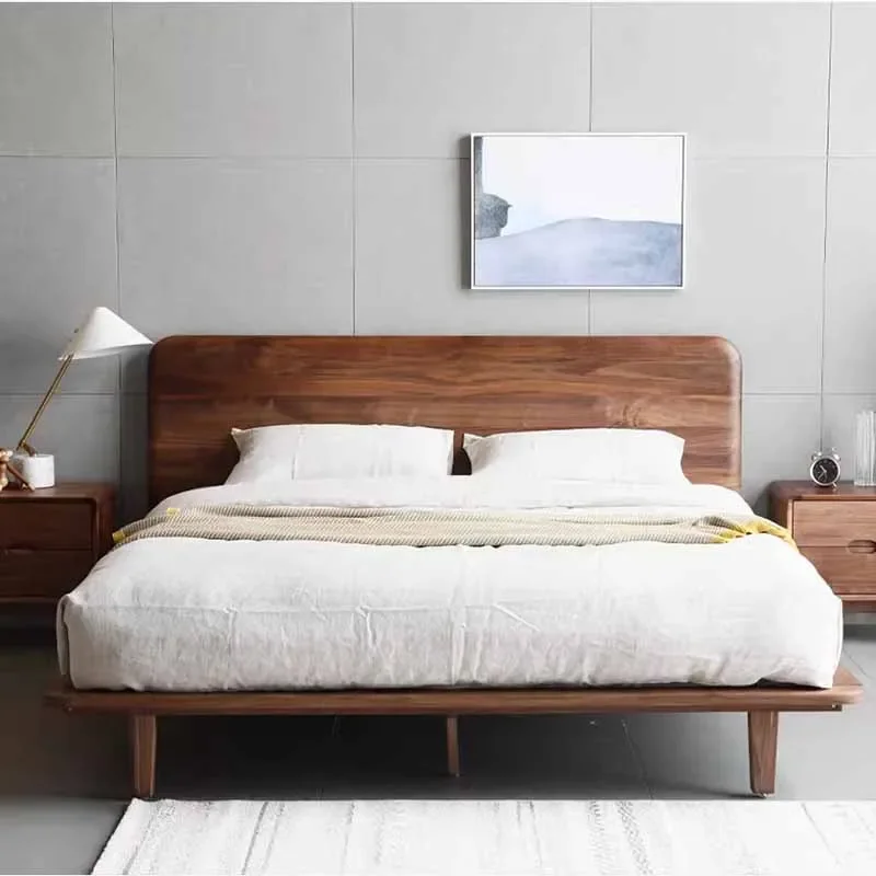 High End Wood Double Bed Bedroom Waterproof Luxury Headboard Luxury Twin Beds Queen Modern Wooden Camas De Dormitorio Furniture