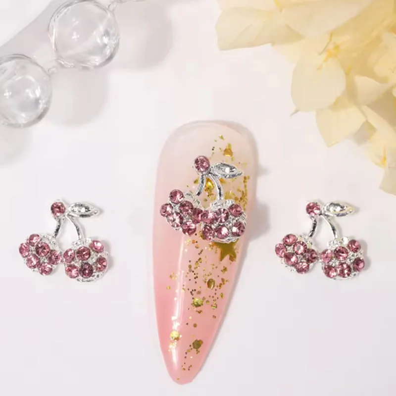 30 PCS Cherry nail art alloy gemstone jewelry, dazzling sparkle, embedded gemstones, cherry-shaped, 3D wearable jewelry.