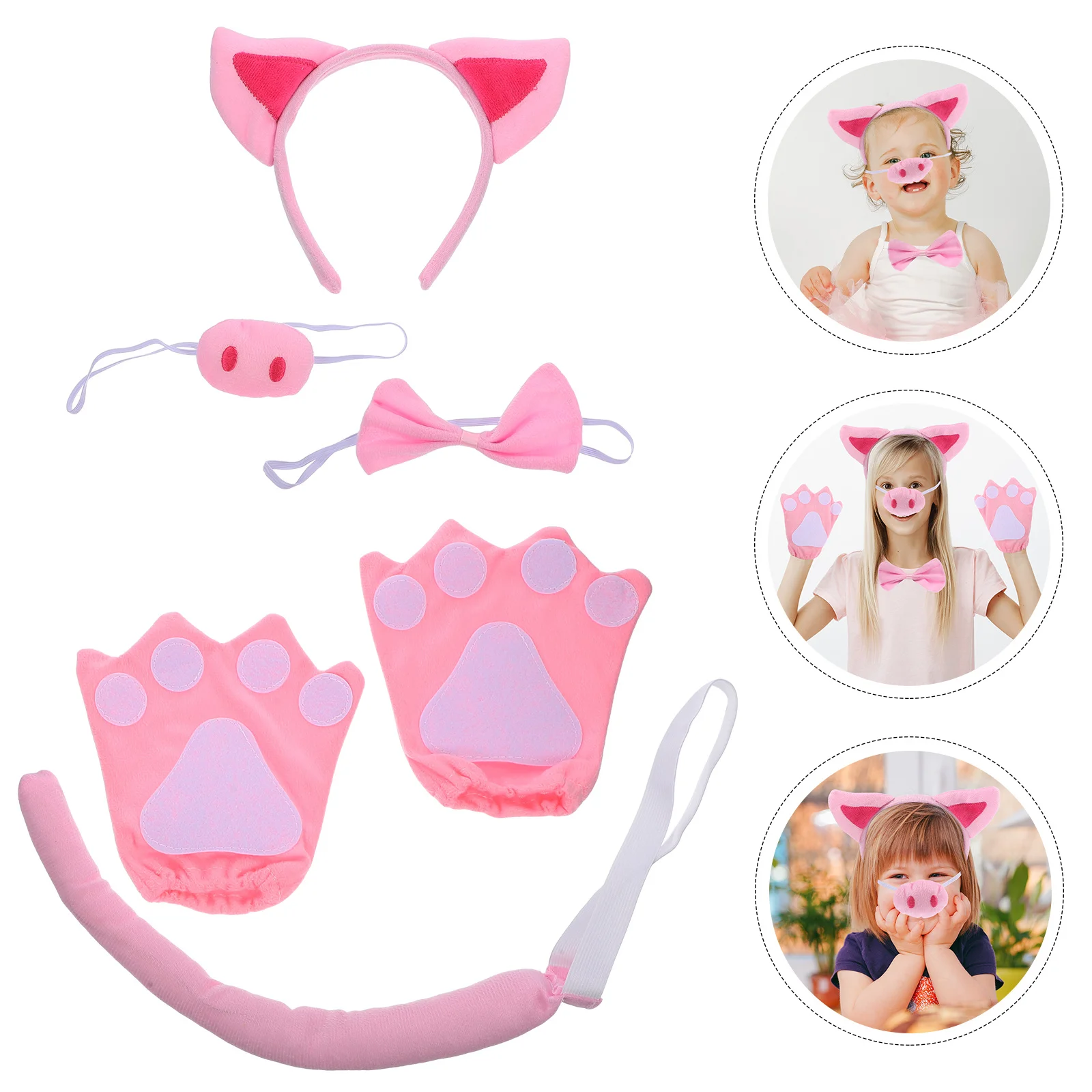 豚の耳カチューシャ、偽の鼻と尻尾付き ピンクの動物コスチュームセット コスプレパーティーアクセサリー 誕生日プレゼント用