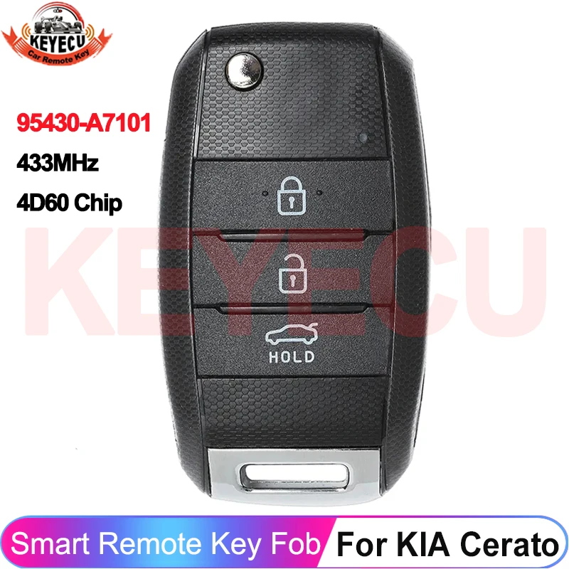 

KEYECU 95430-A7101 FCC ID: OKA-870T (YD-TP) Модернизированный для KIA Cerato 2014 2015 2016 3 кнопки 433 МГц 4D60 Чип-ключ дистанционного управления