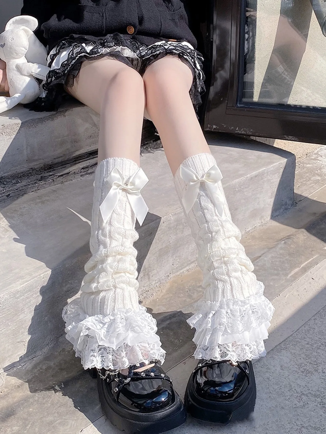 Winter Leg Cover Women Warm Sweet White Lace Lolita Tube Socks Women Leg Warmers Y2k Accessories