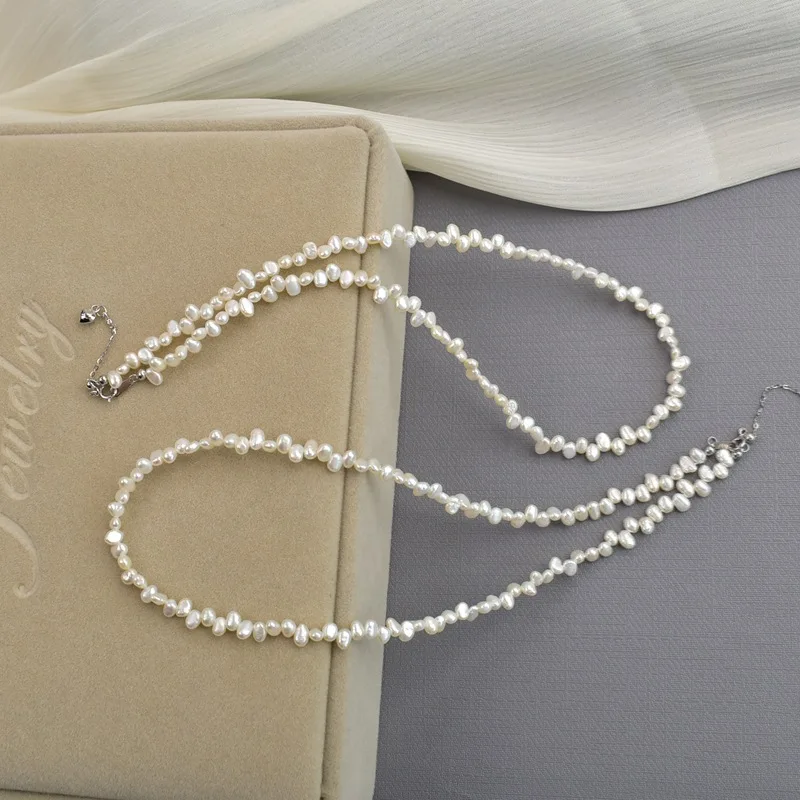 YWYC 4-5mm Baroque Freshwater Pearl Necklaces for Women 37cm+5cm Extend Chain 925 Sterling Silver Necklaces Jewelry Gift