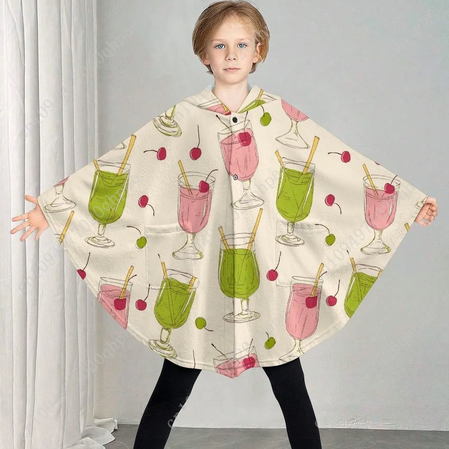 سترة بطانية مريحة من الفلانيل، هوديي كبير الحجم للمشروبات الملونة والكرز مع جيوب للأطفال والمراهقين #2