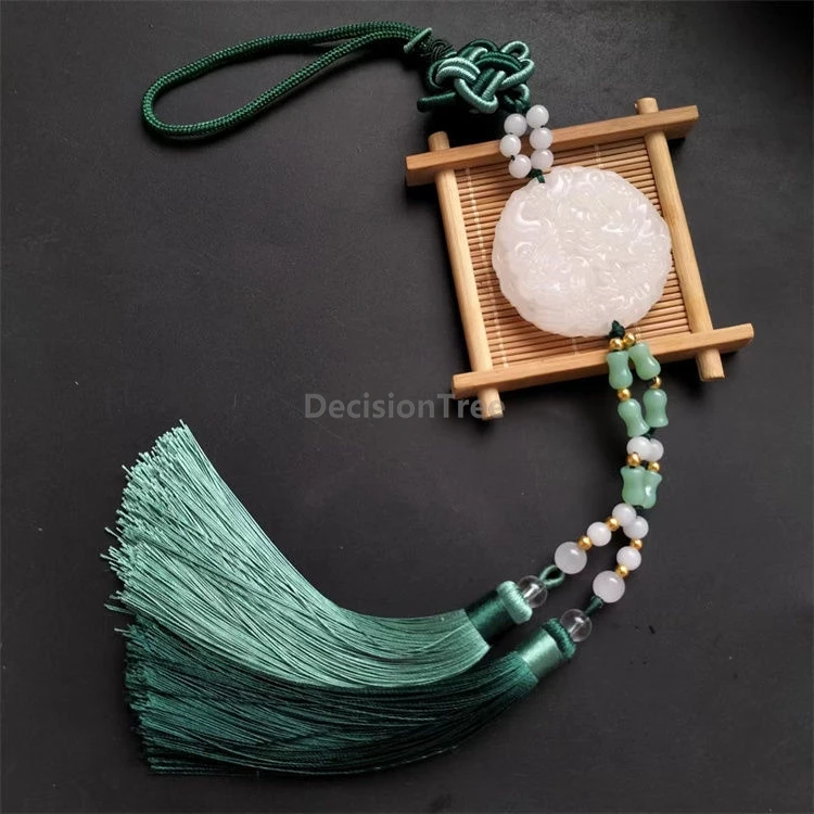 

2025 chinese ancient jade pendant exquisite carve bead string design two-color tassel combination hanfu forbidden step accessory