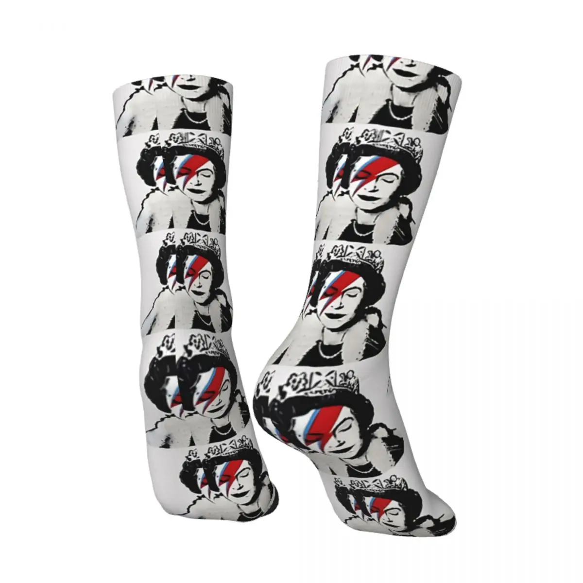 Vintage Banksy UK England Queen Elisabeth Rockband Face Crazy Men's Socks Unisex Harajuku Seamless Printed Crew Sock Boys Gift