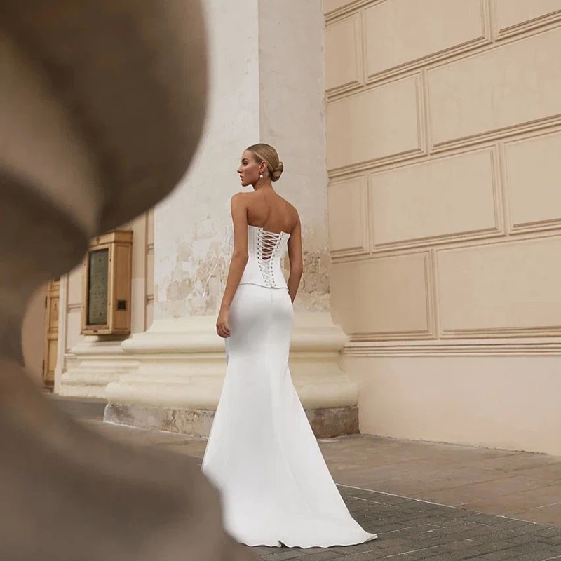 Eightree Weiße Meerjungfrau-Hochzeitskleider 2026, trägerlos, ärmellos, Perlen, Korsett, Brautkleid, Abend, Hochzeit, Abendkleid, individuell gestaltet