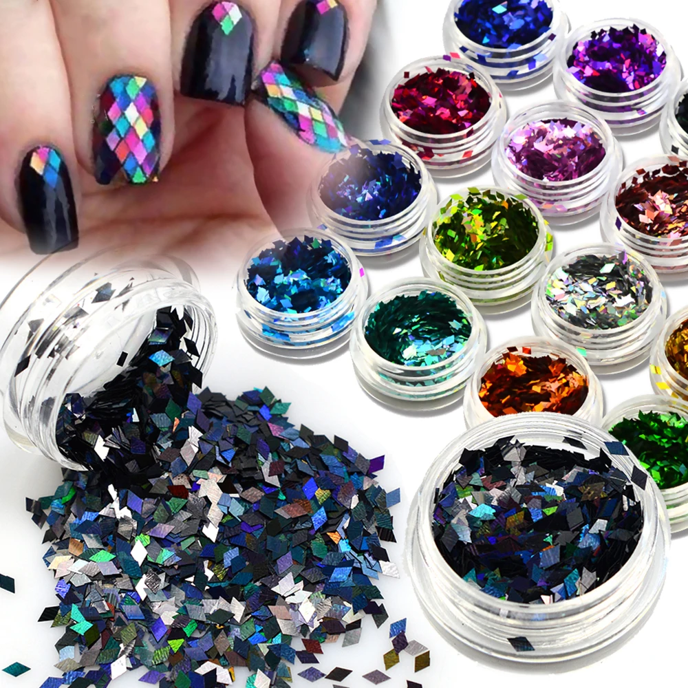 1box Holographics Rhombus Shape Nail Sequins Flakes Laser Glitter Polish Flakes Sparkly Charms DIY Nail Art Decoration BELS01-16