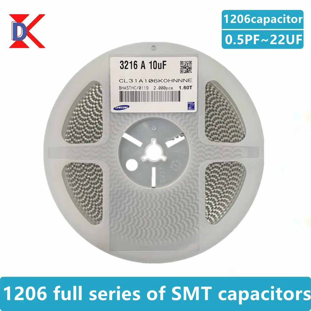 

1206 SMD Multilayer Ceramic Capacitors 2000Pcs-4000Pcs 0.5PF-10NF 20NF-82MF 100NF 220NF 470NF 1UF 2.2UF 4.7UF 10UF 22UF