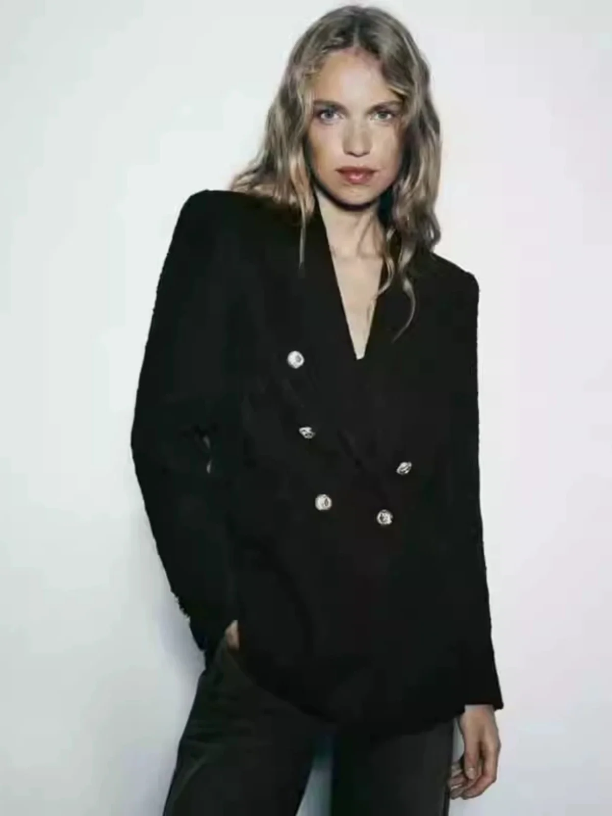 

Повседневный двубортный костюм-джат с текстурой для женщин, универсальный осенний модный костюм 7609820800 Long Sve Slim Fit, стандартная длина