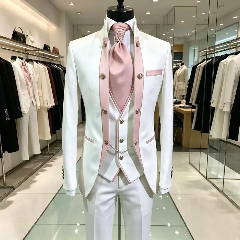 Men Wedding Double Breasted Formal Suits with Stand Collar 3 Pieces Tailor Made Groom Tuxedo Man Suit and Separates for Ceremony