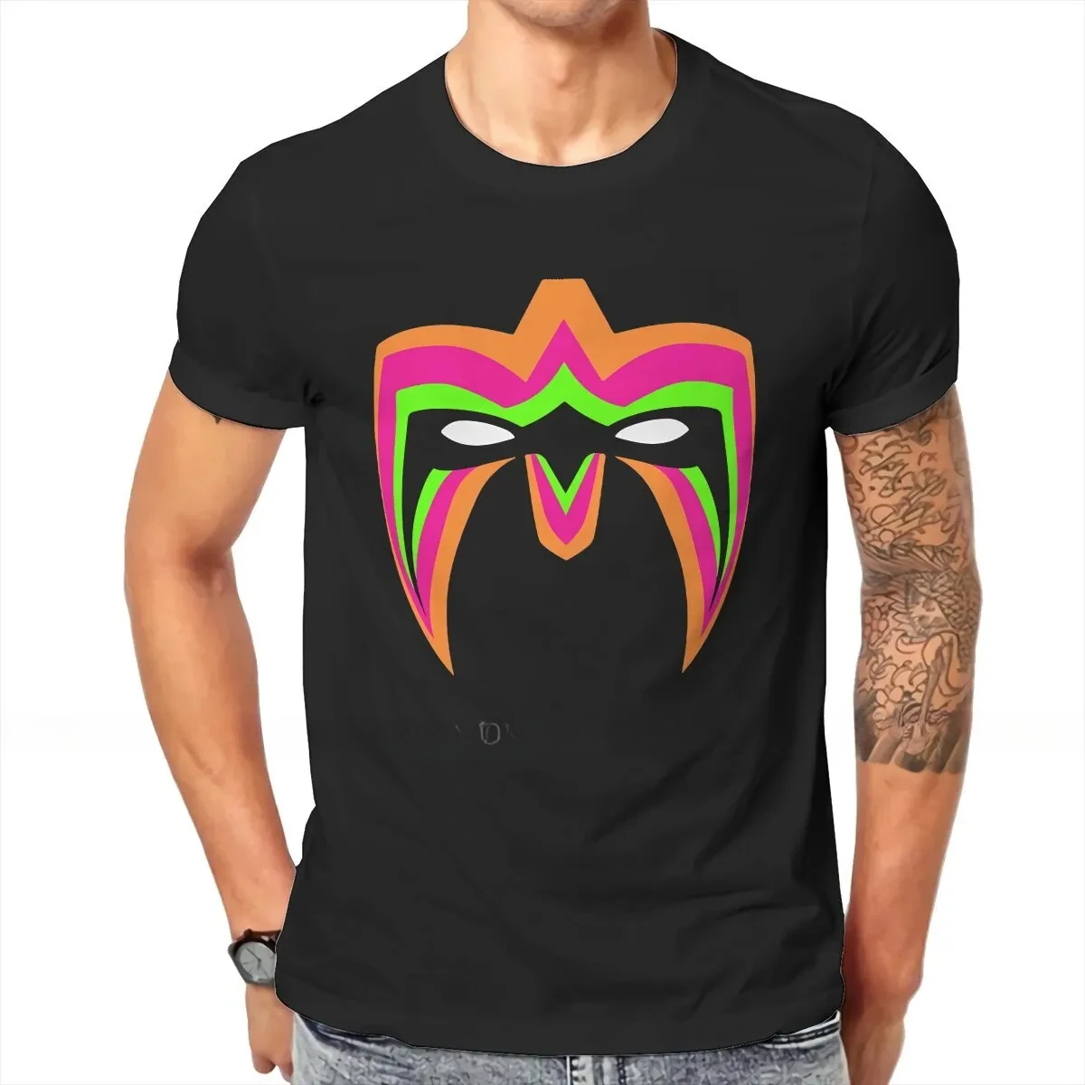 Vintage Wrestling Creative Printed TShirt for Men Ultimate Warrior Mask Round Collar Fitness T Shirt Personalize Gift Clothes