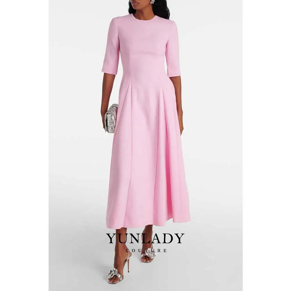 

YUNLAN Dubai Wedding Formal Guest Midi Party Dress 2025, Saudi Arabia Women's Midi Sleeve Mermaid Pleated Evening Dress