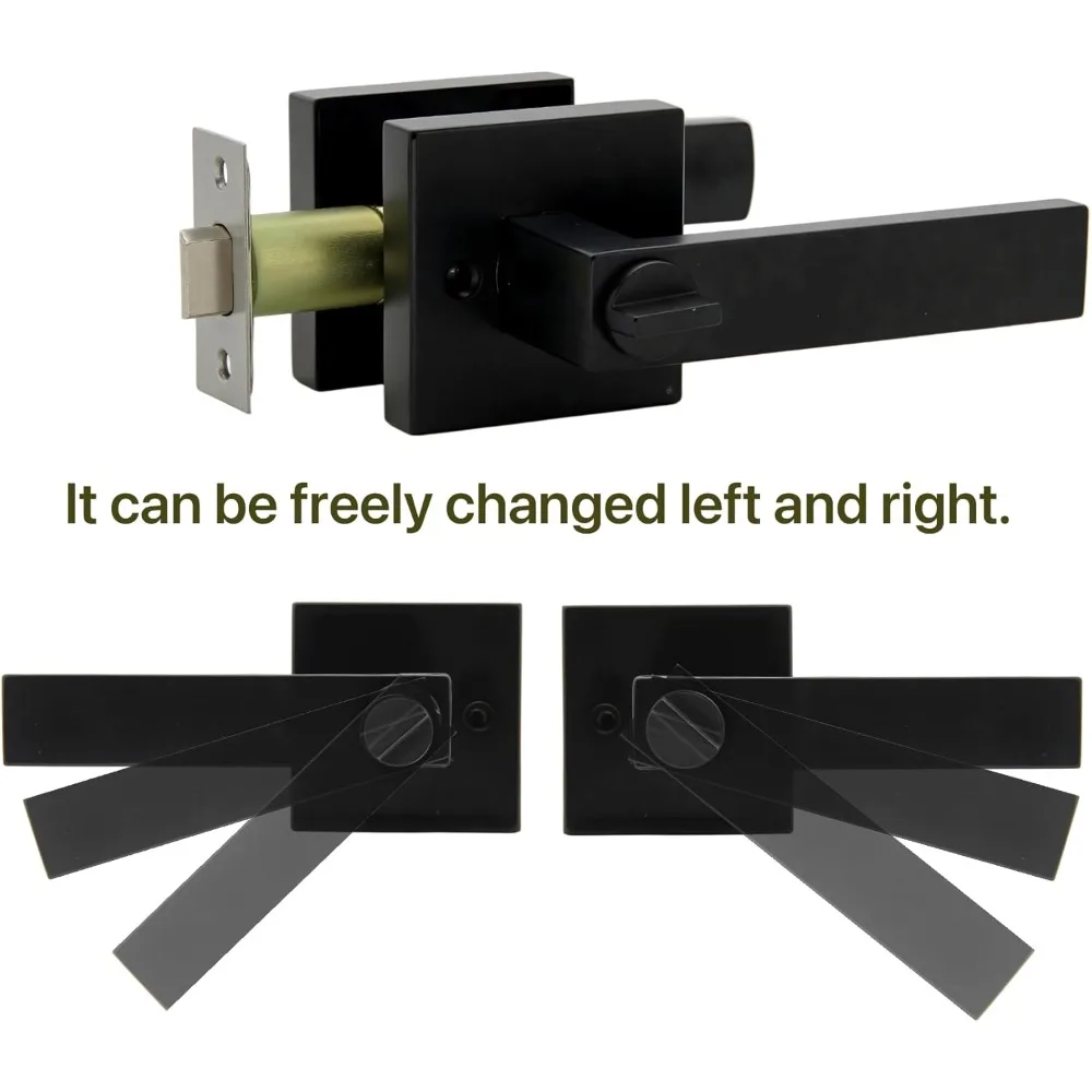 

Bedroom/Bathroom Door Handles Levers Square Plate Interior Privacy Door Locksets,Matte Black (10 Pack)